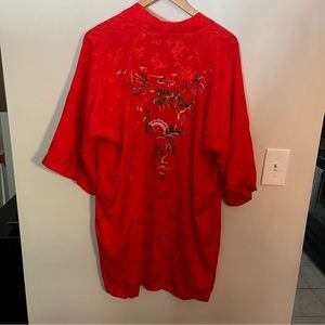 Vintage Embroidered Red Robe, Sz S